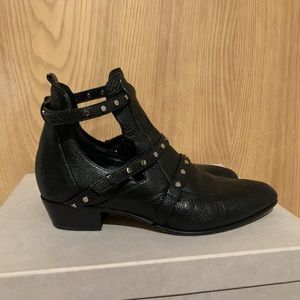 JIMMY CHOO GENUINE LEATHER BLACK ALMOND TOE STUD BOOTIE